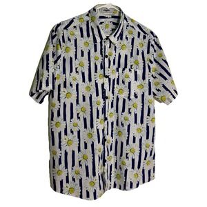Vatpave Shirt Men's Shirt Daisies All Over Stripes Boho  Festive Casual Summer L